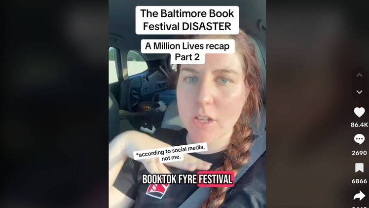 screenshot of author perci jay recounting her experience at 'fyre fest of book festivals' on TikTok
