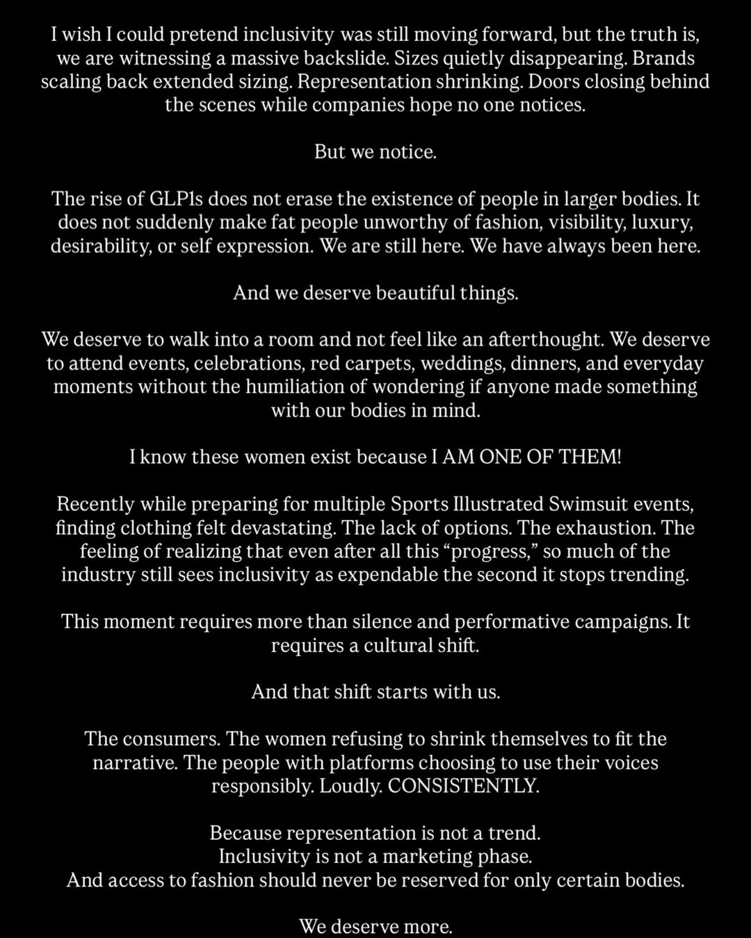 Hunter McGrady Instagram statement