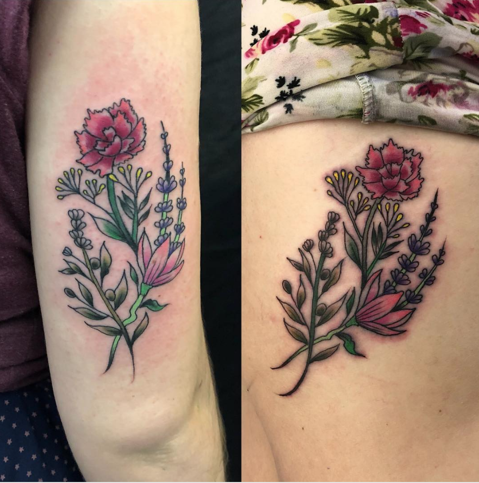 Matching sister memorial tattoo for their mother! . . . . #carnation  #carnationtattoo #floraltattoo #flowers #flowertattoo #matchingtatt... |  Instagram
