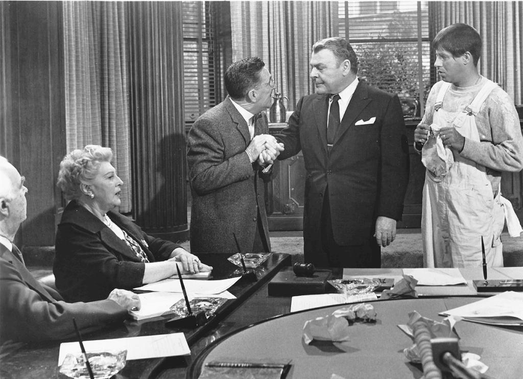 Isobel Elsom, Howard McNear, Brian Donlevy and Jerry Lewis in 1961's The Errand Boy