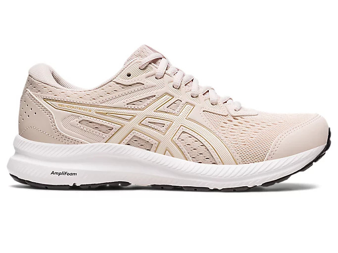 Asics Gel-Contend 8 shoes in beige and white. Pickleball shoes.