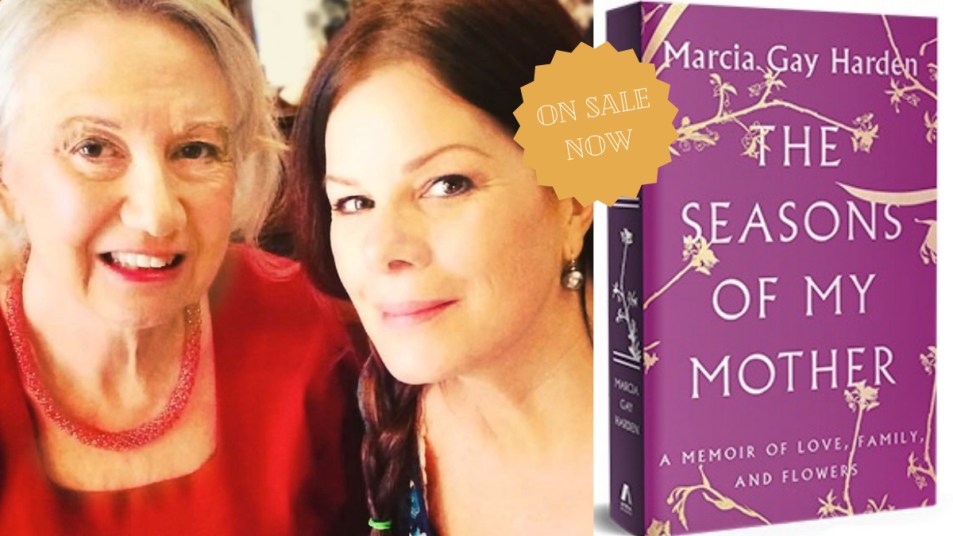 Marcia Gay Harden and her late mother are pictured next to Marcia's book, The Seasons of My Mother