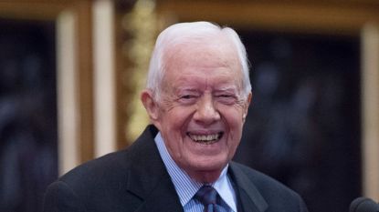 Former U.S. President Jimmy Carter receives delivers a lecture on the eradication of the Guinea worm, at the House of Lords on February 3, 2016 in London